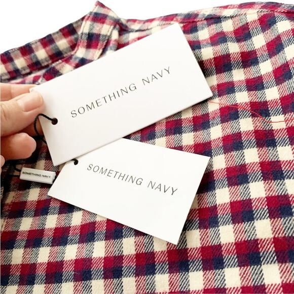 Something Navy Jaime Ruffle Sleeve Plaid Button Up Long Sleeve Top NWT XS - Picture 10 of 16